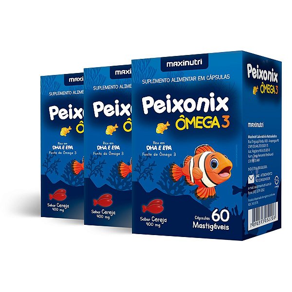 Kit 3 Peixonix Ômega 3 EPA DHA Maxinutri 60 Cápsulas Cereja