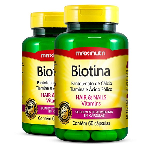 Kit 2 Biotina Hair & Nails Vitamins Maxinutri 60 Cápsulas