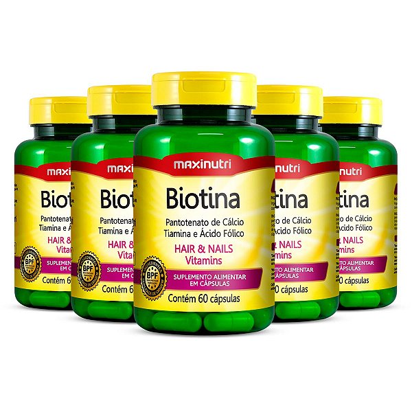 Kit 5 Biotina Hair & Nails Vitamins Maxinutri 60 Cápsulas