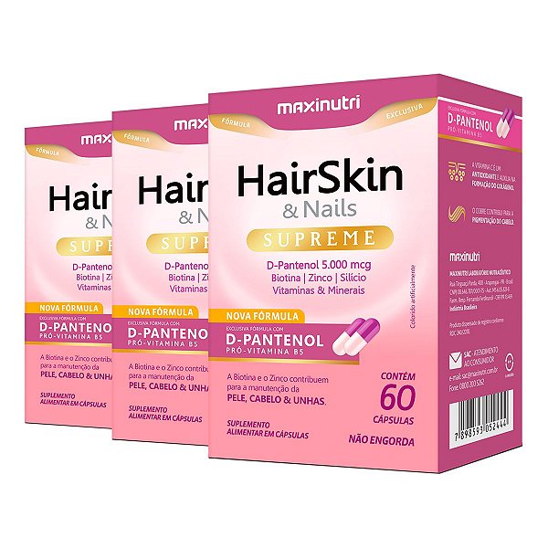 Kit 3 HairSkin & Nails Supreme D-Pantenol Maxinutri 60 Cápsulas