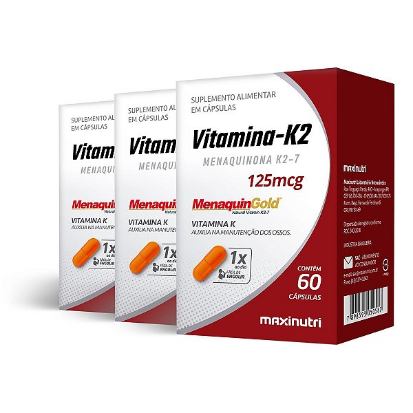 Kit 3 Vitamina K2 Menaquingold Maxinutri 60 Cápsulas