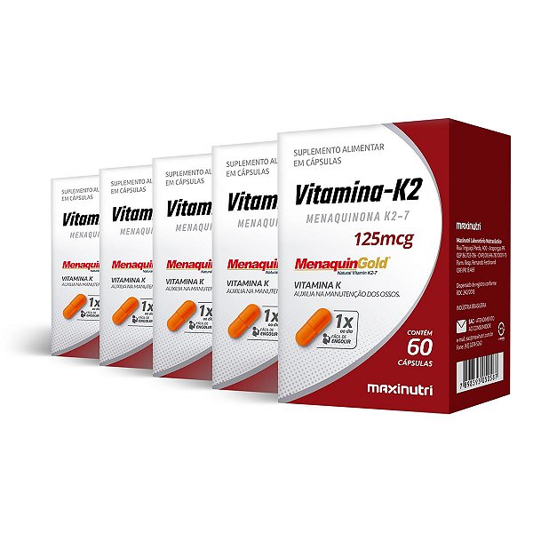Kit 5 Vitamina K2 Menaquingold Maxinutri 60 Cápsulas