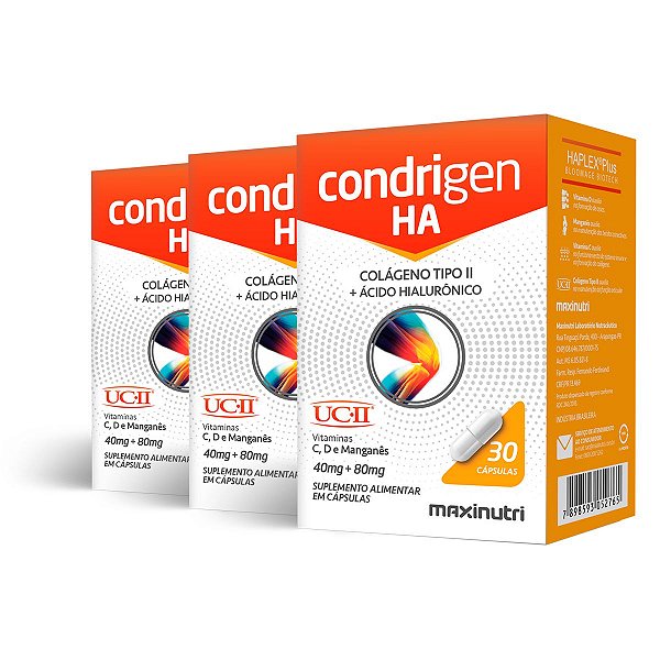 Kit 3 Condrigen HA Colágeno Tipo 2 Maxinutri 30 Cápsulas