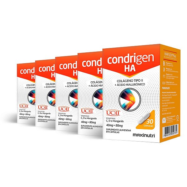 Kit 5 Condrigen HA Colágeno Tipo 2 Maxinutri 30 Cápsulas
