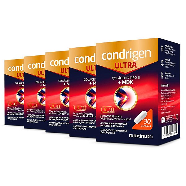 Kit 5 Condrigen Ultra Colágeno Tipo 2 + MDK Maxinutri 30 Cápsulas