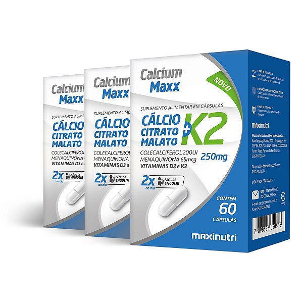 Kit 3 Calcium Maxx K2 Maxinutri 60 Cápsulas