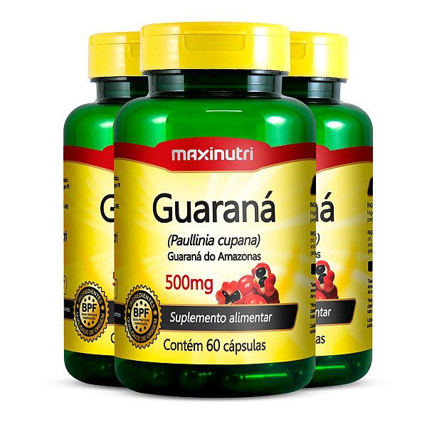 Kit 3 Guaraná 500mg Maxinutri 60 Cápsulas
