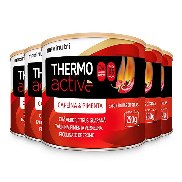 Kit 5 Thermo Active Cafeína Maxinutri 250g Frutas Cítricas