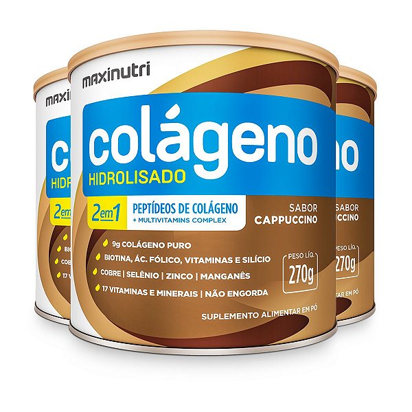 Kit 3 Colágeno Hidrolisado 2 em 1 Maxinutri 270g Cappucino