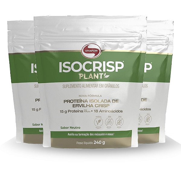 Kit 3 Isocrisp Plant Proteína Isolada Ervilha Pouch Vitafor 240g Neutro