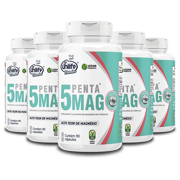 Kit 5 Penta 5 Mag Magnésio Unilife 90 cápsulas