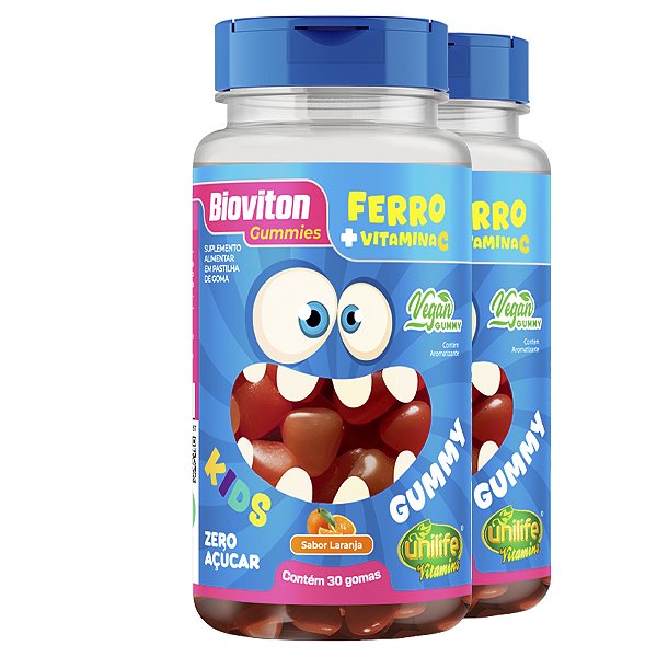 Kit 2 Gummy Kids Ferro + C Unilife 30 gomas Laranja