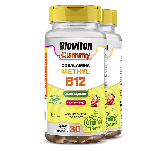Kit 2 Gummy Vitamina B12 Methyl Unilife 30 gomas Morango