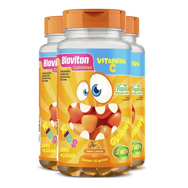 Kit 3 Gummy Kids Vitamina C Unilife 30 gomas Laranja
