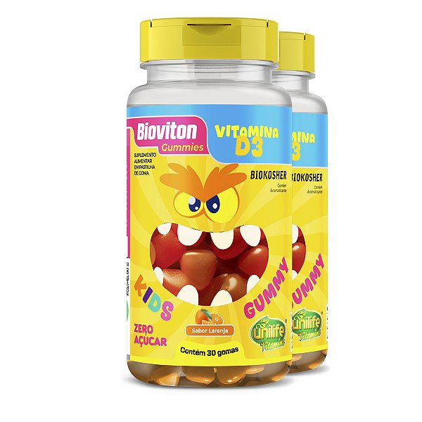 Kit 2 Gummy Kids Vitamina D3 Unilife 30 gomas Laranja