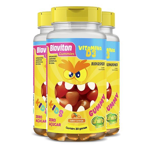 Kit 3 Gummy Kids Vitamina D3 Unilife 30 gomas Laranja