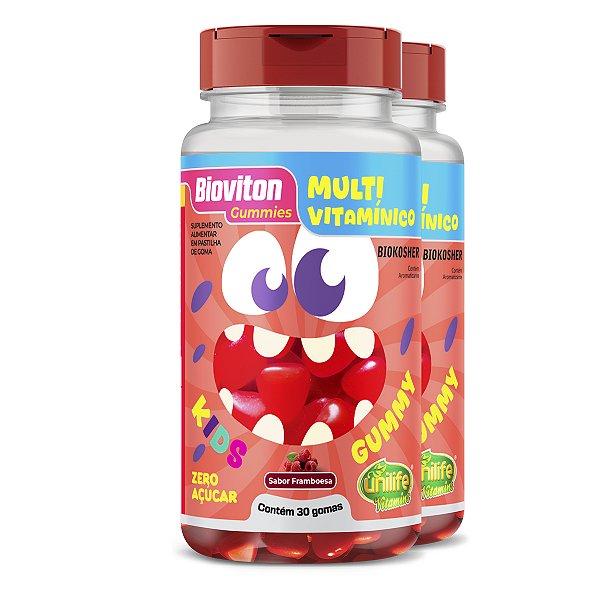 Kit 2 Gummy Kids Multivitamínico Unilife 30 gomas Framboesa