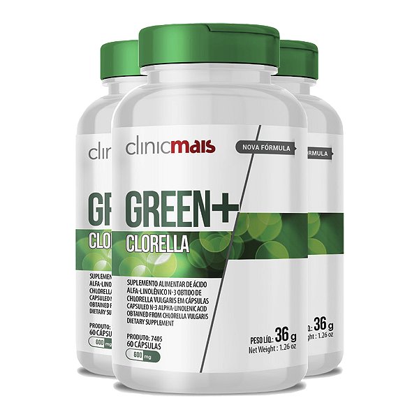 Kit 3 Clorella Green 600mg Clinic Mais 60 cápsulas