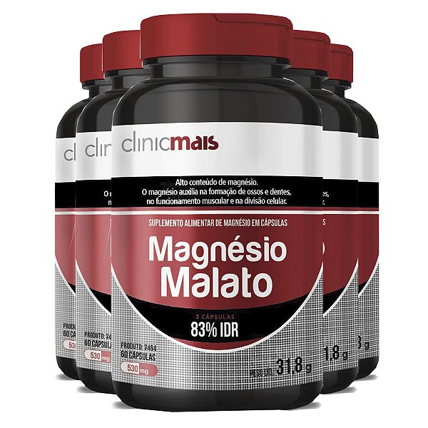 Kit 5 Magnésio Malato ClinicMais 60 Capsulas