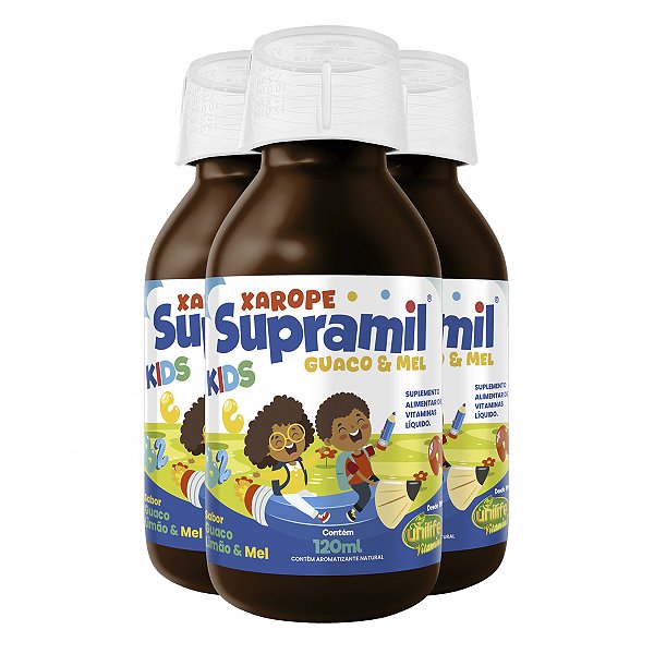Kit 3 Supramil Xarope Infantil Guaco Limão e Mel Unilife 120 ml