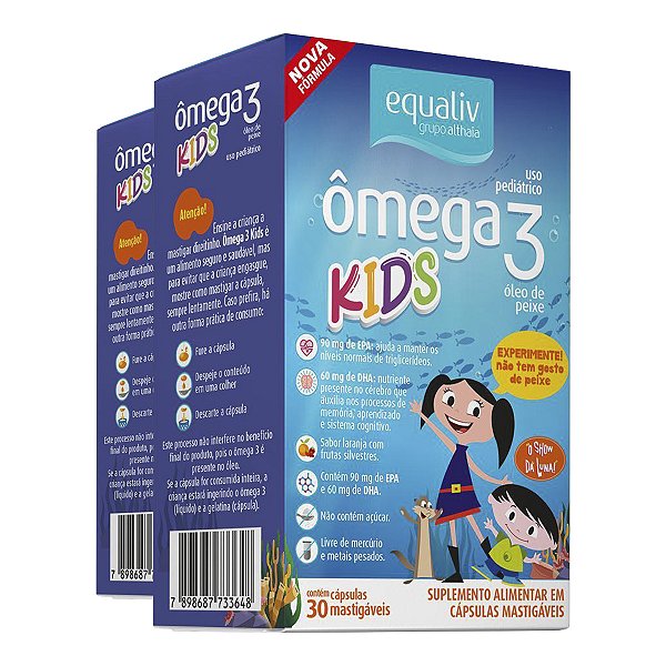 Kit 2 Ômega 3 Pro Kids Oil Equaliv 30 Cápsulas