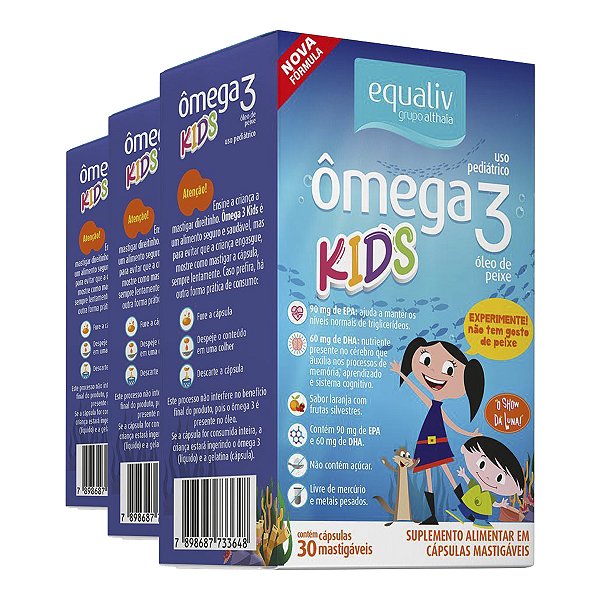 Kit 3 Ômega 3 Pro Kids Oil Equaliv 30 Cápsulas