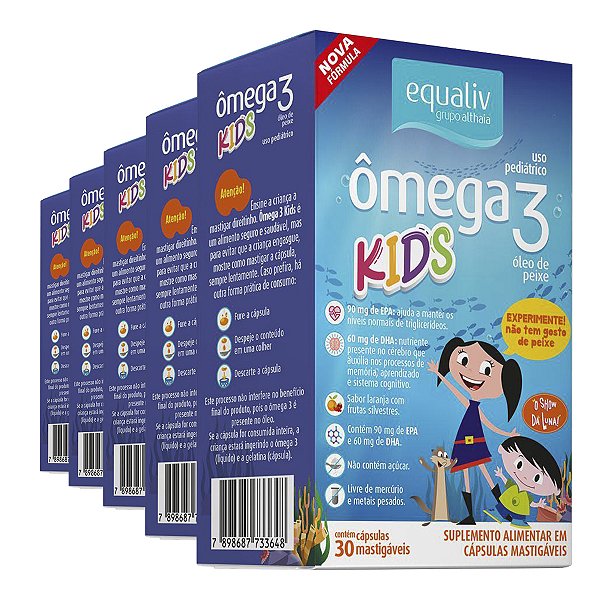 Kit 5 Ômega 3 Pro Kids Oil Equaliv 30 Cápsulas