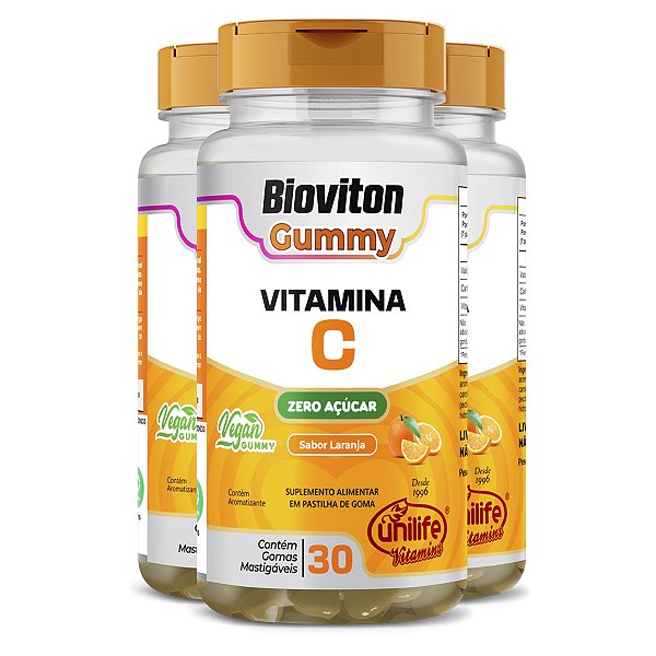 Kit 3 Gummy Vitamina C Laranja Unilife 30 gomas