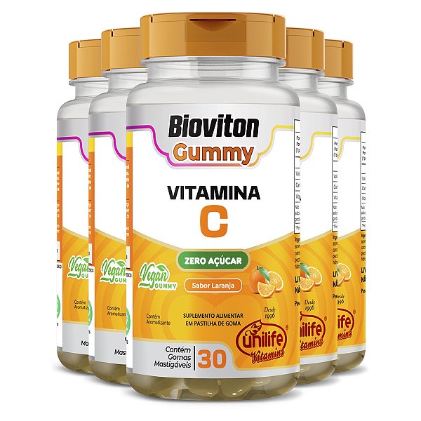 Kit 5 Gummy Vitamina C Laranja Unilife 30 gomas