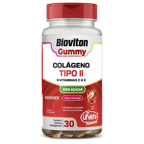 Gummy Colágeno Tipo II Morango Unilife 30 gomas