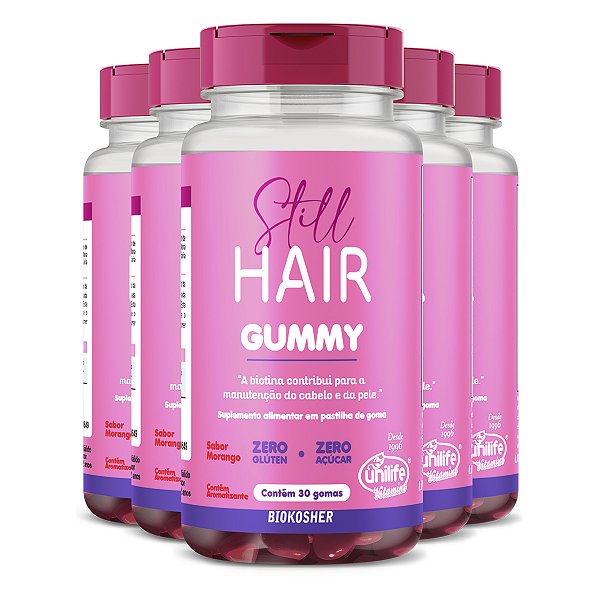 Kit 5 Gummy Hair Still Sabor Morango Unilife 30 gomas