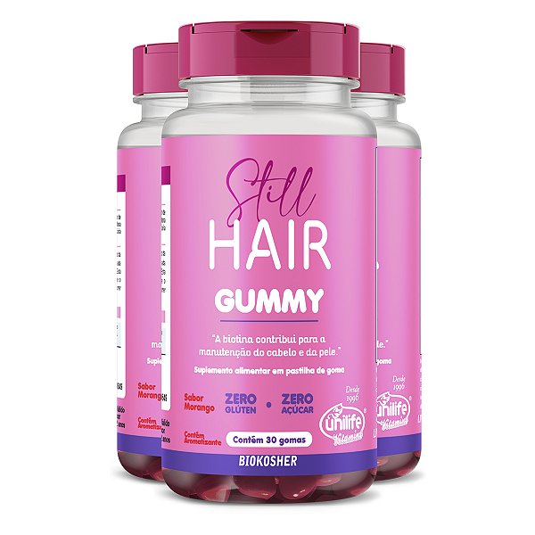 Kit 3 Gummy Hair Still Sabor Morango Unilife 30 gomas