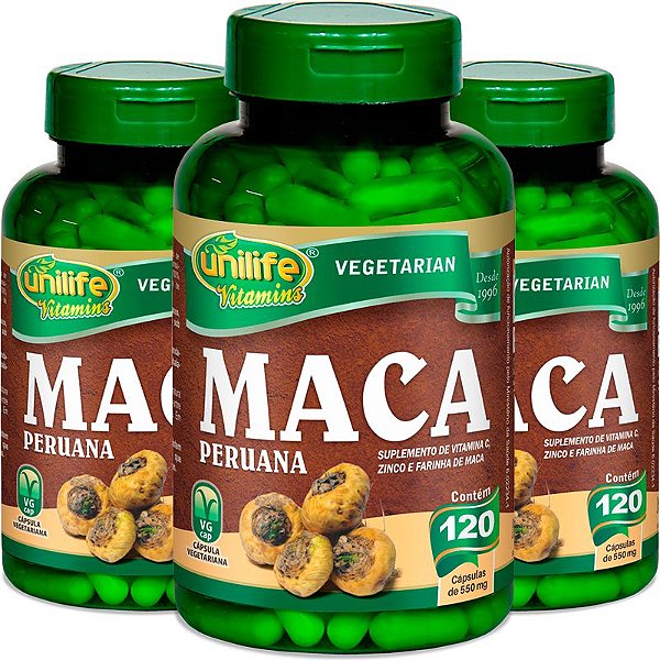 Kit 3 Maca Peruana 550mg Unilife 120 Cápsulas