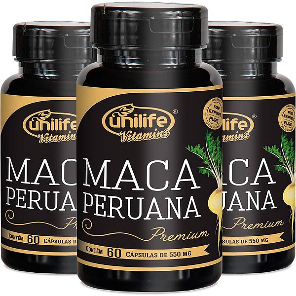 Kit 3 Maca Peruana Premium 550mg Unilife 60 capsulas