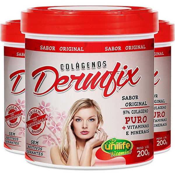 Kit - 3 Colágeno Hidrolisado Dermix Unilife 200g em pó