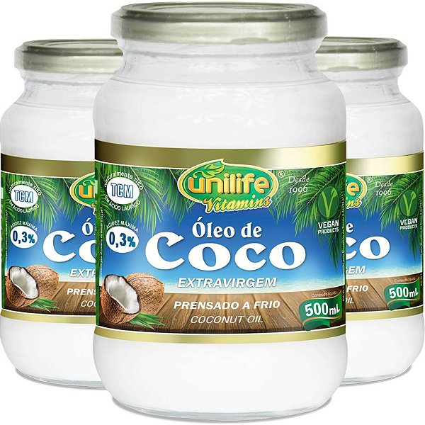 Kit 3 Óleo de Coco Extra Virgem Unilife 500ml