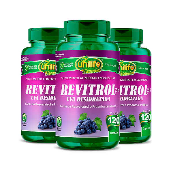 Kit - 3 Resveratrol Uva desidratada Unilife 120 cápsulas