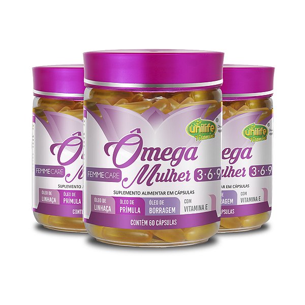 Kit 3 Ômega 3,6 e 9 Mulher 1000mg Unilife 60 Cápsulas