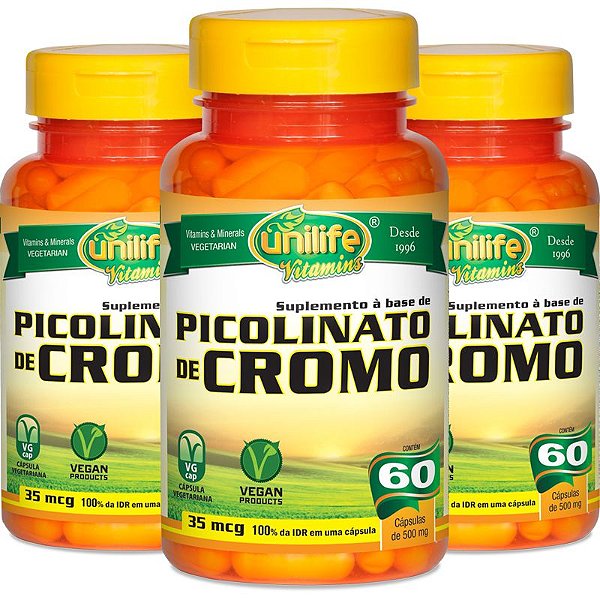 Kit - 3 Picolinato de Cromo Unilife 60 cápsulas