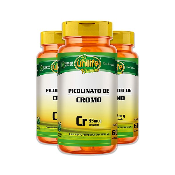 Kit 3 Picolinato de Cromo Unilife 60 Cápsulas