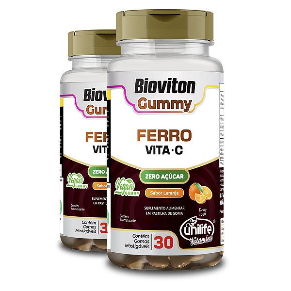 Kit 2 Gummy Ferro + Vitamina C Sabor Laranja Unilife 30 Gomas