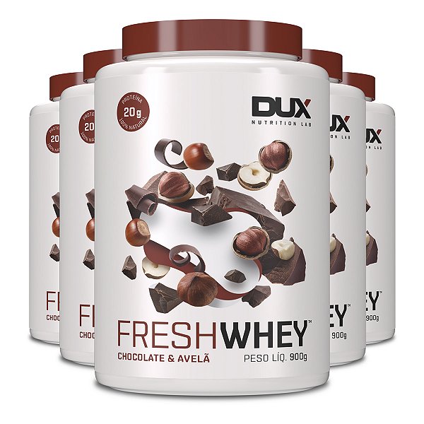 Kit 5 Whey Protein Fresh Dux Chocolate Belga e Avelã 900g
