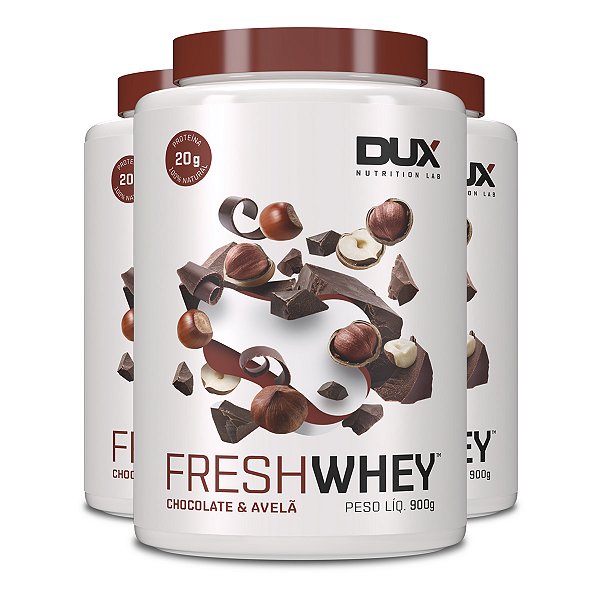 Kit 3 Whey Protein Fresh Dux Chocolate Belga e Avelã 900g