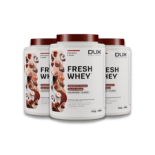 Kit 3 Whey Protein Fresh Dux Chocolate Belga e Avelã 900g