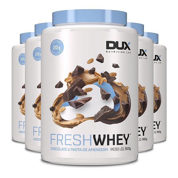 Kit 5 Whey Protein Fresh Dux Chocolate e Pasta de Amendoim 900g
