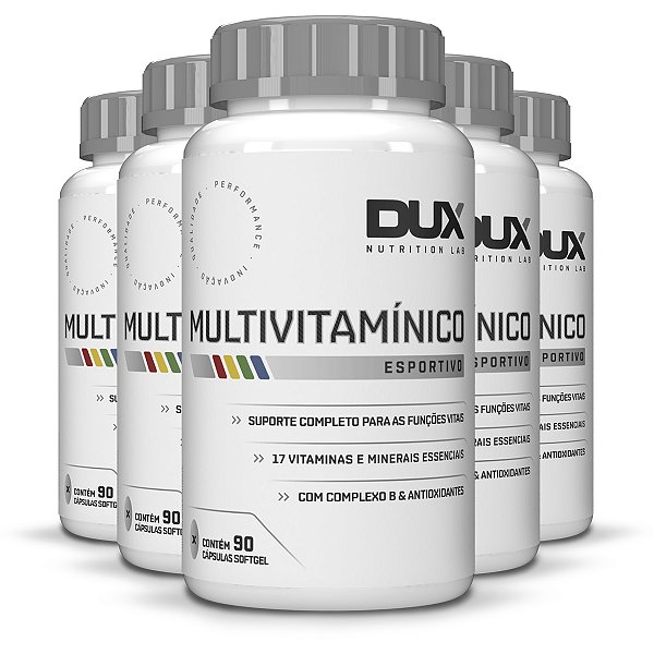 Kit 5 Multivitamínico Dux Esportivo Sem Sabor 90 Cápsulas