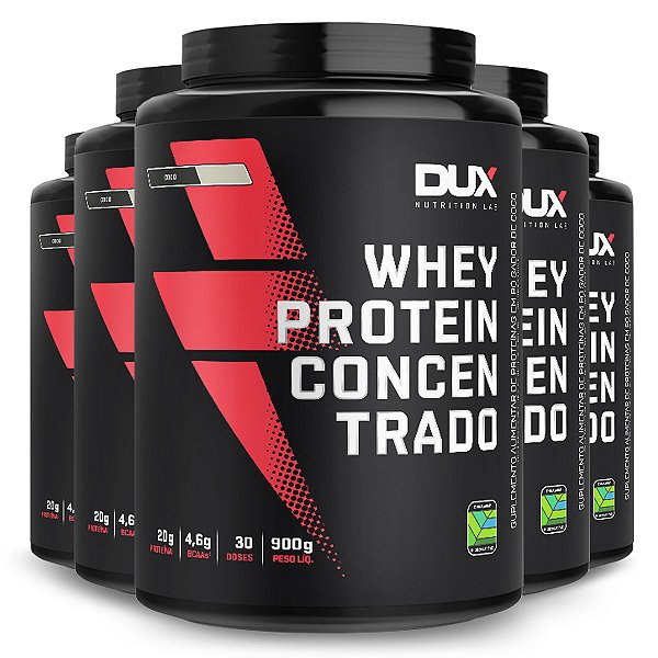 Kit 5 Whey Protein Concentrado Dux Coco 900g