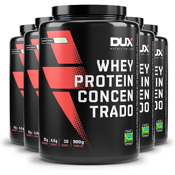 Kit 5 Whey Protein Concentrado Dux Chocolate Branco 900g