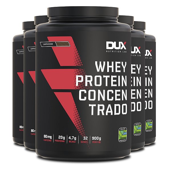 Kit 5 Whey Protein Concentrado Dux Cappuccino 900g