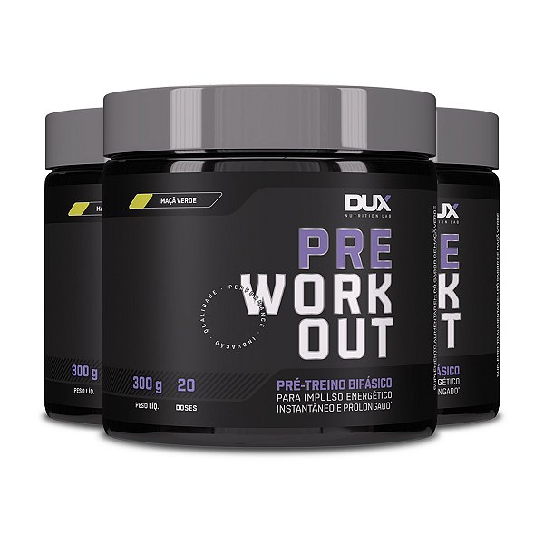 Kit 3 Pré Treino Dux Pre Workout Maçã Verde 300g